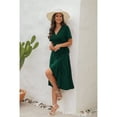 thumbnail image 2 of Women Summer Dress Wrap V-Neck Short Sleeve Casual Beach Dress A-Line Pleated Midi Sun Dresses (Green, XL), 2 of 4