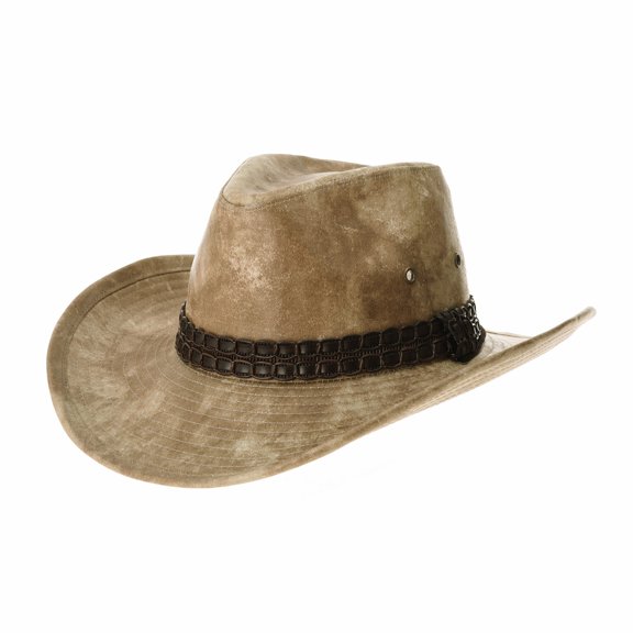 WITHMOONS Indiana Jones Hat Weathered Faux Leather Outback Hat GN8749 (Beige)