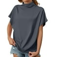 thumbnail image 2 of WCJM Pumiey Women's Crew Neck Short Sleeve Tops Double Lined Slim Fit T Shir Women's Short Sleeve T-Shirt Women's Summer Solid Color High Neck Loose Casual Short Sleeved T Shirt Top, 2 of 5
