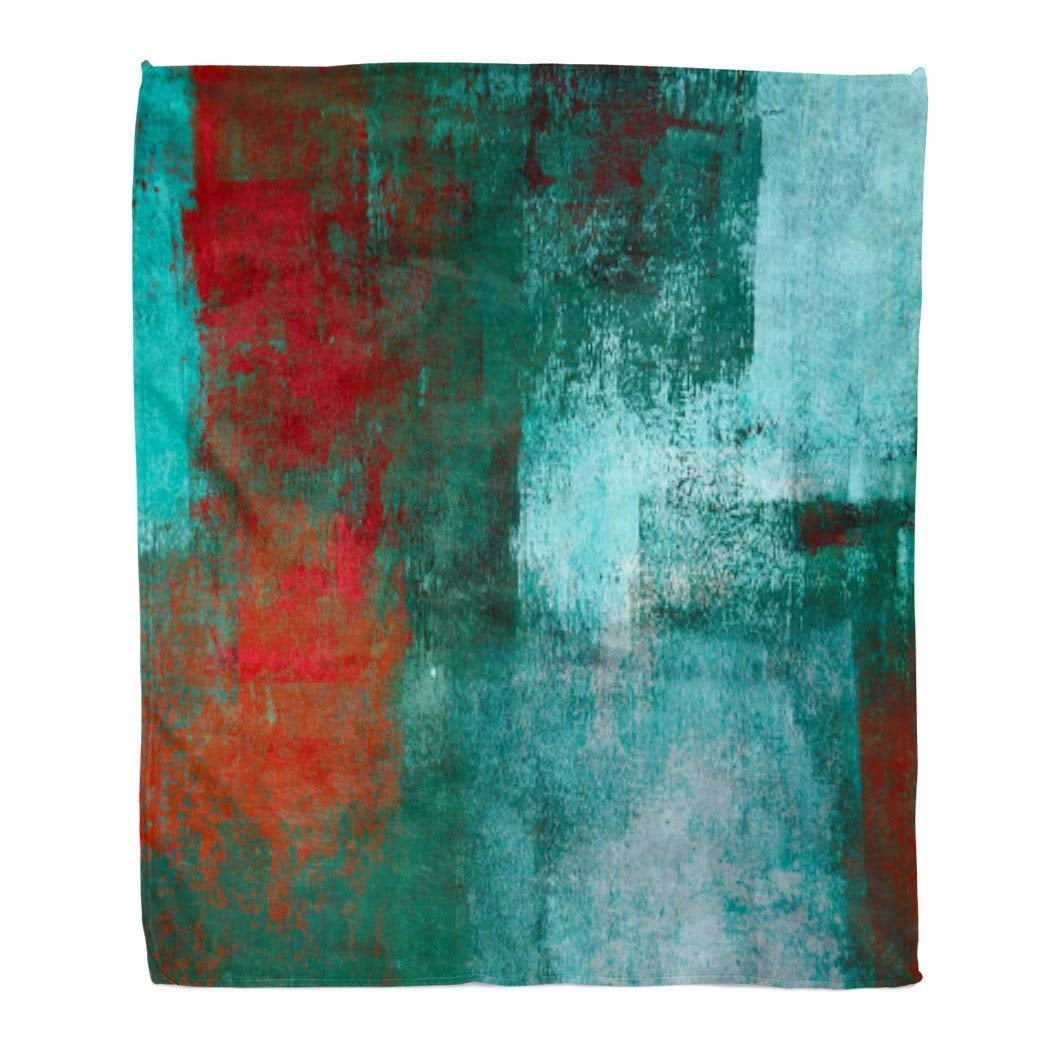 KDAGR Flannel Throw Blanket Teal Black Turquoise and Red Abstract
