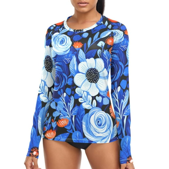 joogoo Womens UPF 50 Sun Shirts Flowers Long Sleeve UV Protection Rash Guard Tops S