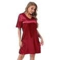 thumbnail image 3 of iEFiEL Womens V Neck Satin Nightgown Short Sleeve Nightdress Sleepwear Loungewear Burgundy M, 3 of 5