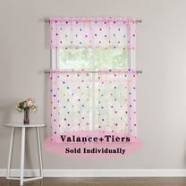 Bazaahm Pink Sheer Kitchen Curtains with Boho Metallic Polka Dots Pattern 28”W x 24”L Rod Pocket Tier Drapes for Bathroom, Set of 2 Panels