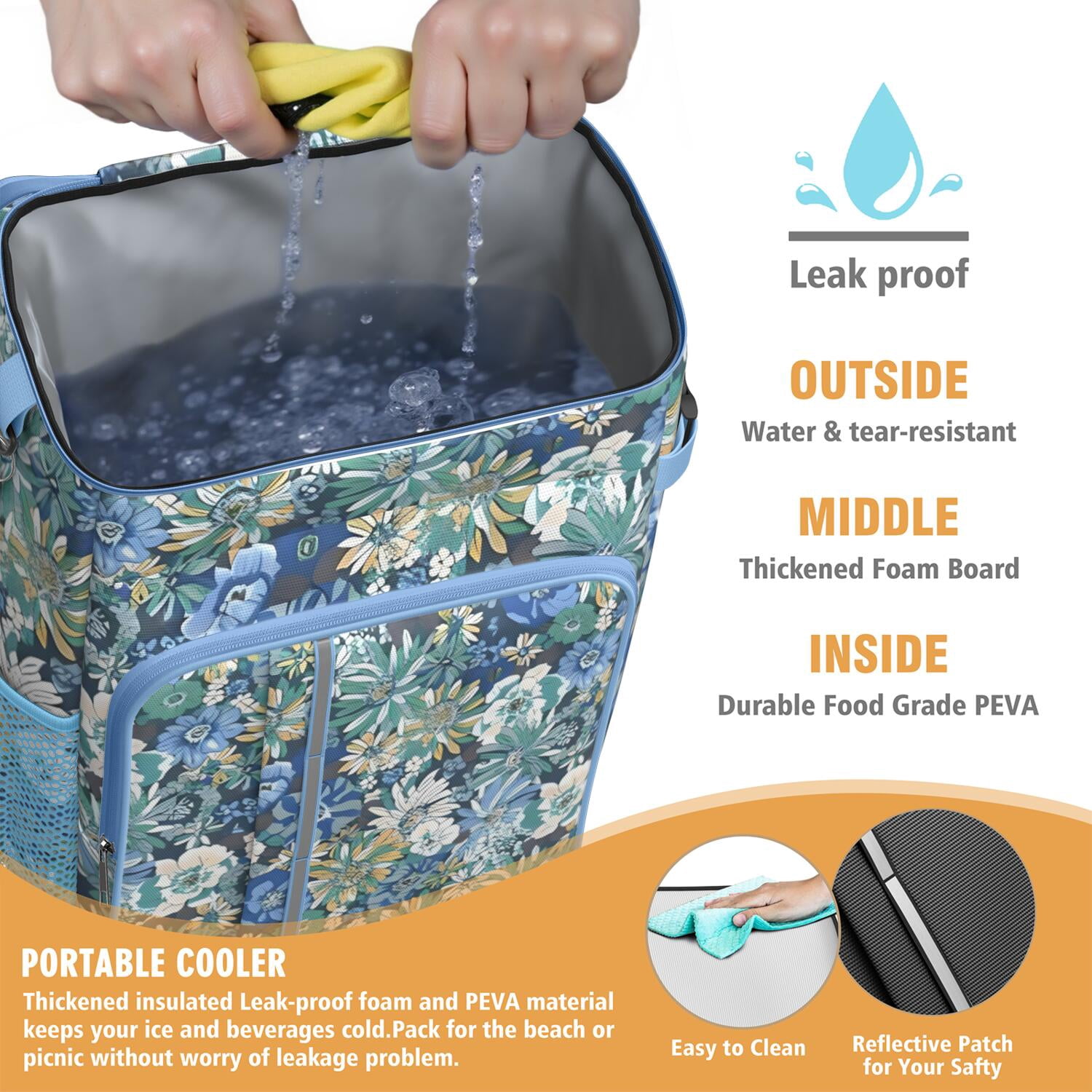 Travel Cooler Bag - Pioneer Flower Floral Print Pattern Camping Beer Cooler Backpack with Bottle Opener- Waterproof Insulated Picnic Backpacks - Cooler Bag for Beach