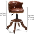 thumbnail image 7 of Brown Swivel Bar Stool with Back, Adjustable Height Kitchen Counter Chair, 360 Degree Rotating Solid Wood Stool with Upholstered Cowhide Seat, 7 of 7