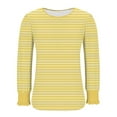 thumbnail image 4 of HOMBOM Womens Crew Neck T-Shirts Yellow Puff Sleeve Fall Tops Striped Long Sleeve for Women Relaxed Fit, 4 of 6