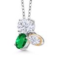 thumbnail image 2 of Gem Stone King 925 Silver and 10K Yellow Gold White Moissanite and Green Nano Emerald Pendant Necklace for Women (2.60 Cttw, Oval 8X6MM, 7X5MM and 6X4MM, Gemstone, with 18 inch Chain), 2 of 4