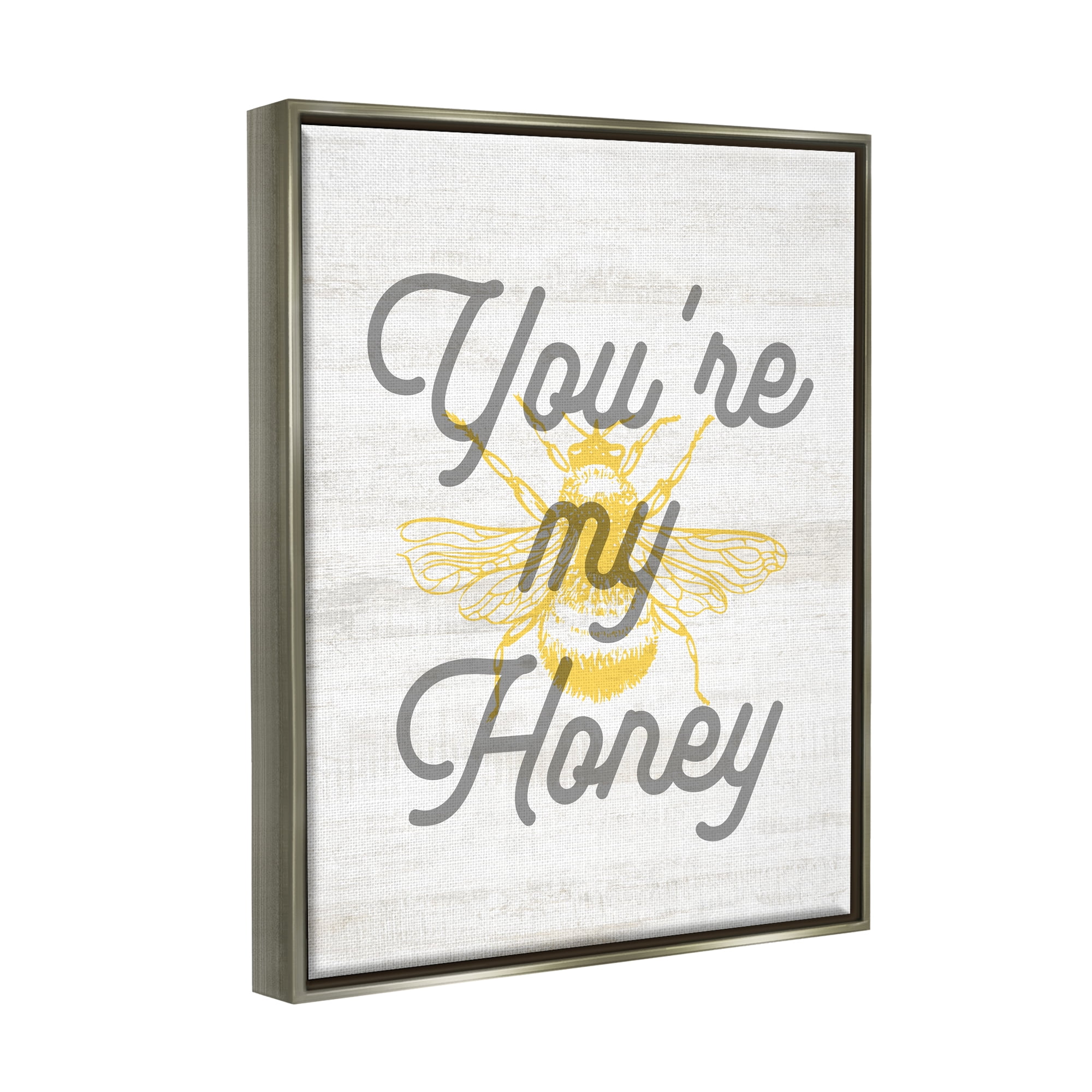 Stupell Industries You're My Honey Bee Phrase Animals & Insects Painting Gray Floater Framed Art Print Wall Art, 25 x 31