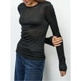thumbnail image 6 of Womens Crew Neck Shirts Long Sleeve - Knit Pullover Sweaters Casual Sheer Blouse Tops Black XL, 6 of 8