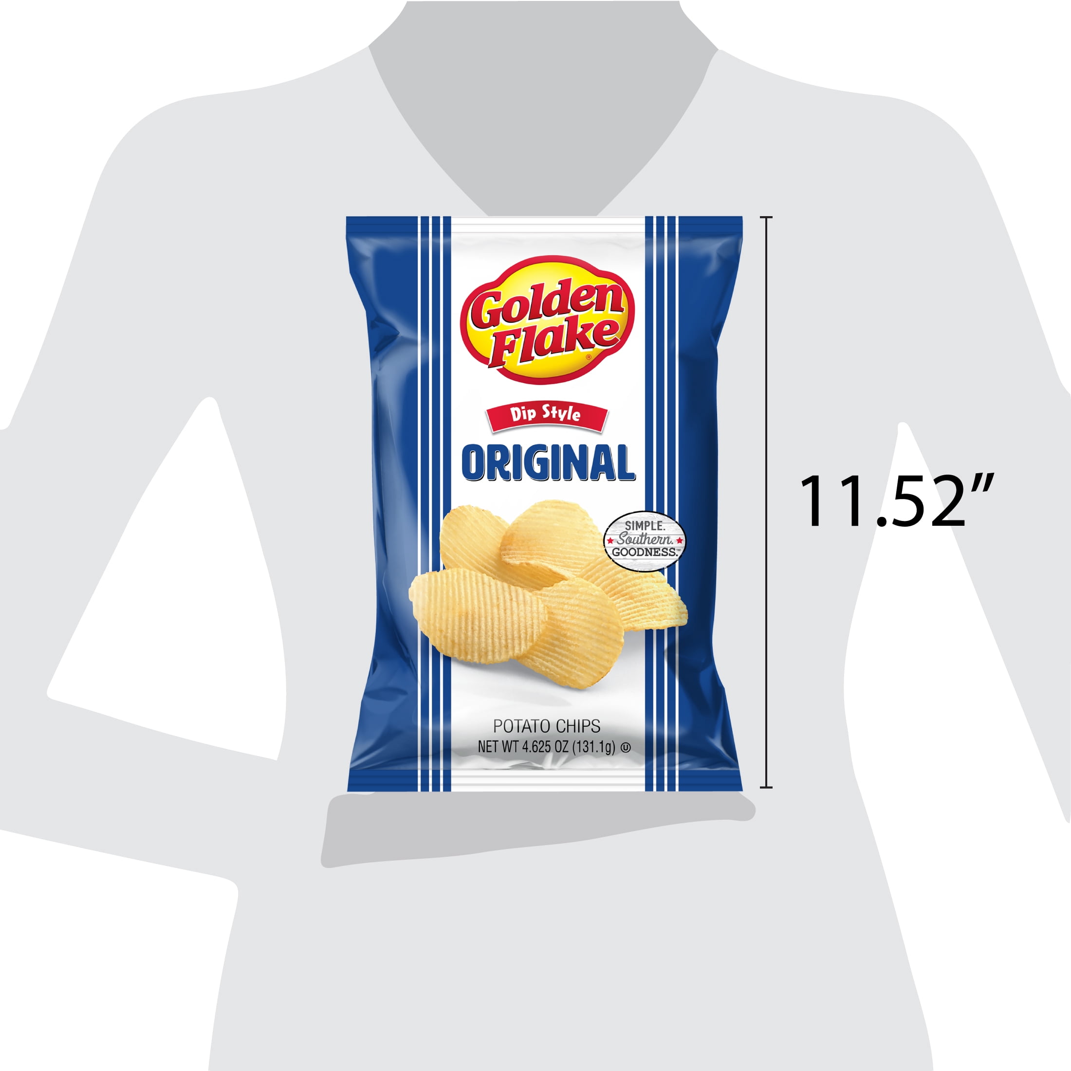 Golden Flake Original Dip Style Potato Chips, Gluten-Free, 4.625 oz Bag