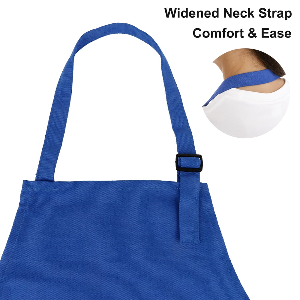 Toptie 6 Pack Kids Aprons with Pocket & Adjustable Strap, Child Chef Bib Apron for Kitchen Cooking Baking Painting-Blue-M