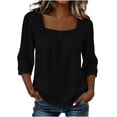 thumbnail image 2 of ClodeEU Women's Square Neck 3/4 Sleeve Blouse,Casual Lace Trim Top with Pleated for Summer Black,Women's Plus L, 2 of 5