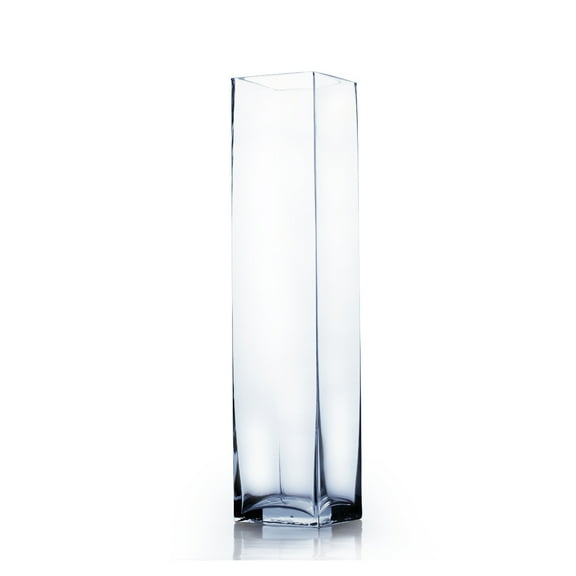 WGV Clear Square Glass Block Vase - 4" Wide x 16" Height, Good quality, Heavy Weighted Base - 1 Pc
