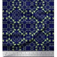 thumbnail image 1 of Soimoi Blue Cotton Poplin Fabric Leaves Damask Print Fabric by the Yard 56 Inch Wide, 1 of 3