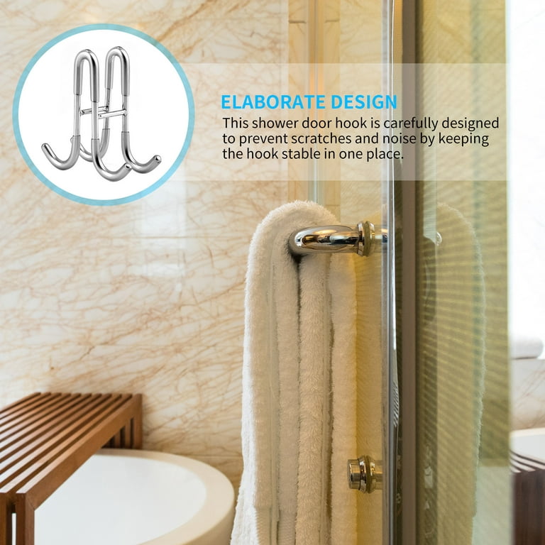 MOKIUER Double Hooks for Glass Shower Door, Towel Hooks Over The Bathroom Glass Wall 0.31-0.39in, Stainless Steel, Matte Black,2
