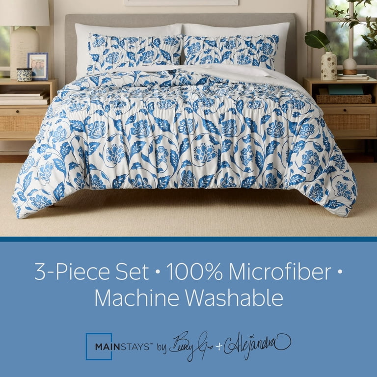 cherrybIossom様 高級辻ヶ花ブルー白色グラデスーパーガード帯とセット Mainstays by Becky G. & Alejandra 3-Piece White Floral Comforter