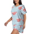 thumbnail image 3 of Womens Pajama Sets With Pocket, Striped Cool Shark Rose Red Lounge Sets Short Sleeve Sleepwear PJ Sets for Women, 3 of 6