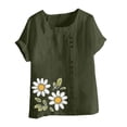 thumbnail image 4 of Cmfcve Women's Graphic Tops Short Sleeve Round Neck Cotton Linen Tee Shirt Breathable Henley Button Blouse, 4 of 4