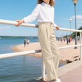 thumbnail image 3 of Resicozy School Uniform Pants for Girls Wide Leg High Waist Dress Trousers with Pockets, Back To School Clothing Button Trousers 5-14 Years Beige 150, 3 of 6