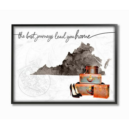 The Stupell Home Decor Collection Virginia State The Best Journeys Lead You Home Fashion Shoes and Luggage Illustration Framed Giclee Texturized