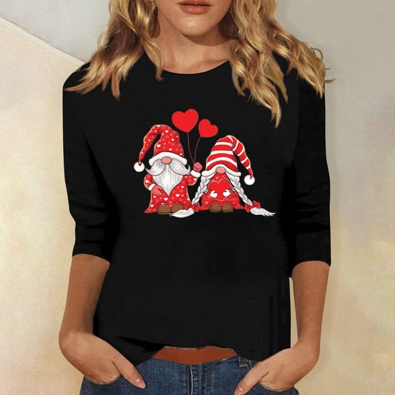 Lolmot Womens Casual Christmas Tunic Tops Cute Gnomes Print Shirts Blouse Crewneck 3/4 Sleeve Pullover Thanksgiving Fall Tops