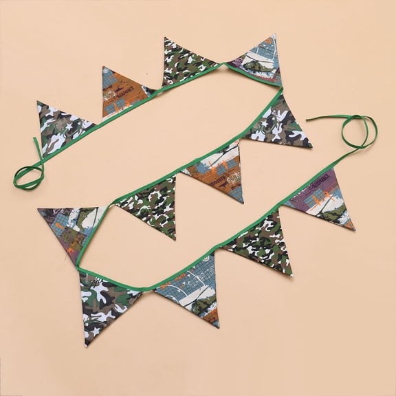 FESTFENDS 1Pcs Triangle Bunting Flag Baby Banner Assorted Color Camouflage Green 15x15cm 3m Long Hanging Decor