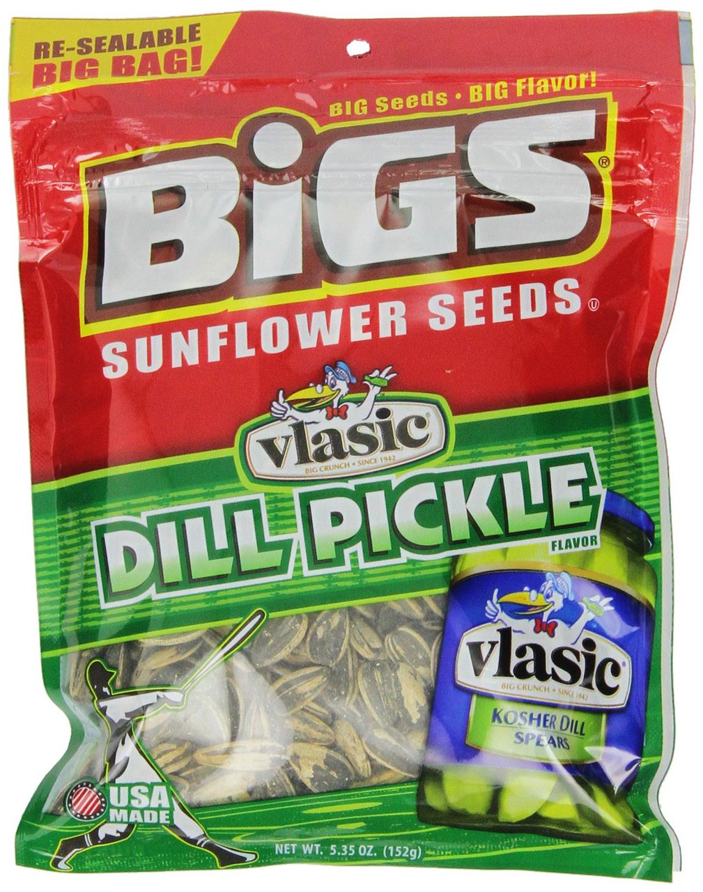 12 PACKS BIGS Vlasic Dill Pickle Sunflower Seeds, 5.35Ounce Bags