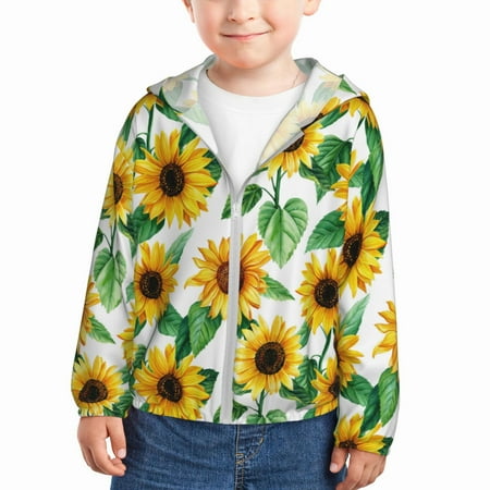 

Sun Hoodie for Kids sunflowers leaf cute Aesthetic Long Sleeve Swim Fishing Shirts Sun Protection Zip Up Jacket Clothing Athletic Hoodie