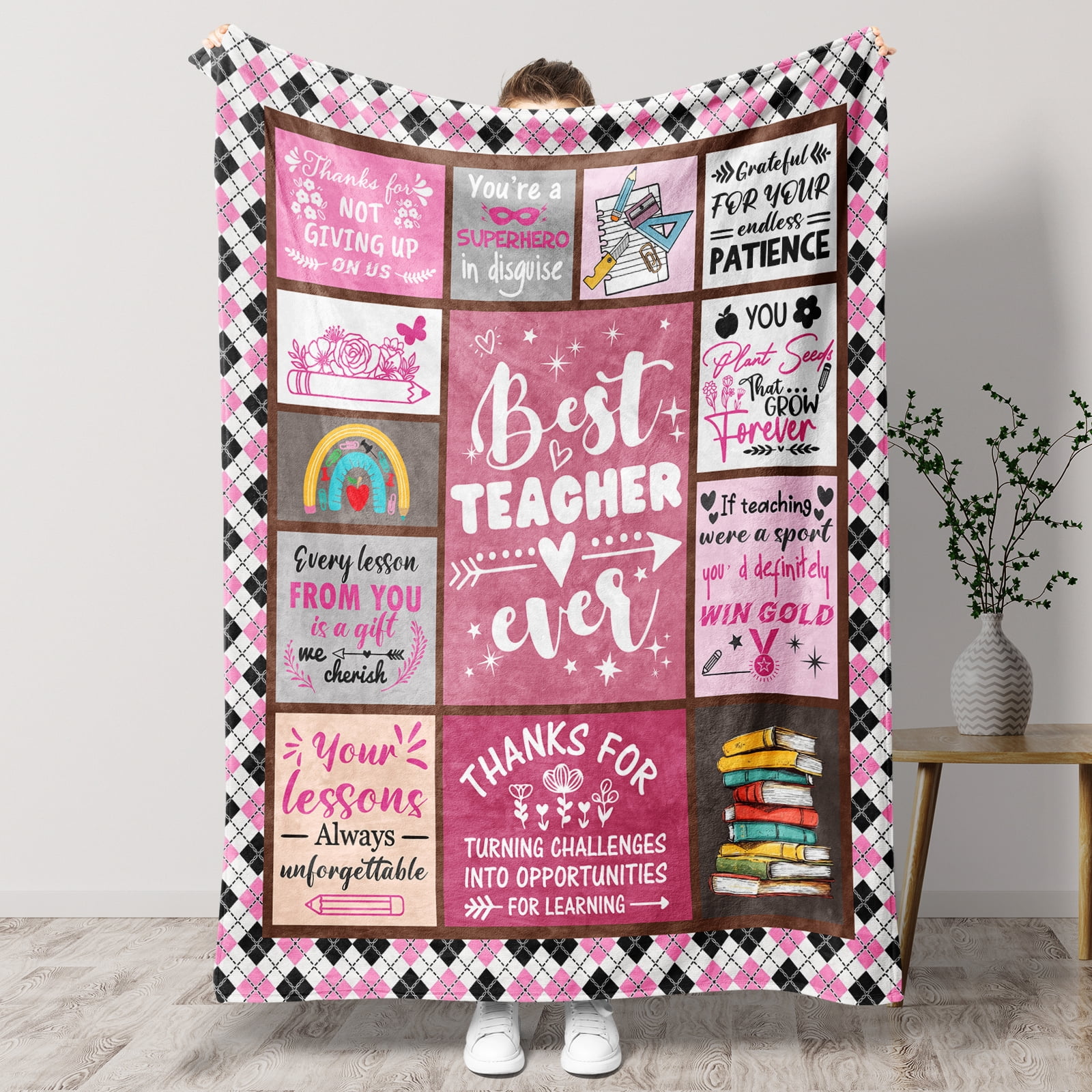 Funnil Teacher Throw Blanket Gifts Teacher Appreciation Gifts for Women Men,Best Teacher Birthday Gifts,Teacher's Day,Graduation Gifts,Thank You Teacher Gifts from Students 50x60" Pink