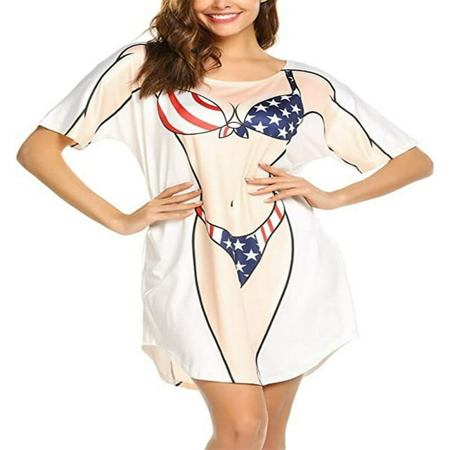 MesaSe Paréo de Bain pour Femmes, T-Shirt de Couverture de Maillot de Bain Amusant Imprimé pour Bikini, Robe de Femme, Tenue Amusante pour Fête à la Plage