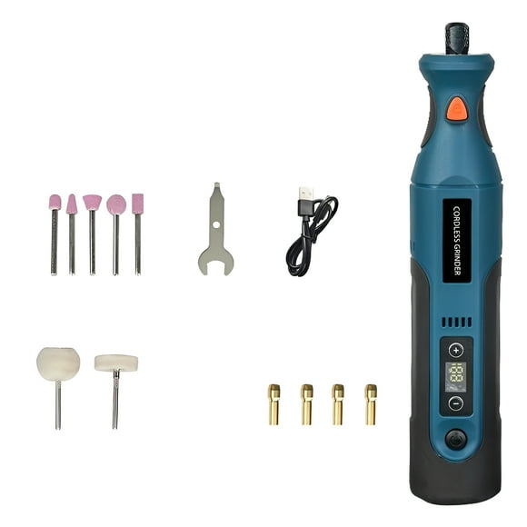 Ensemble de Mini Perceuse Électrique Sans Fil 7,4 V avec Réglage à 12 Vitesses (5000-25000 Tr/min), Batterie au Lithium 1100 mAh et Recharge USB, Trousse de 12 Pcs Incluant Meules/polissage/gravure, Broche en Métal