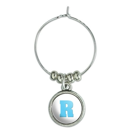 - Letter R Initial Baby Boy Block Font Blue Shower Wine Glass Charm Drink Marker