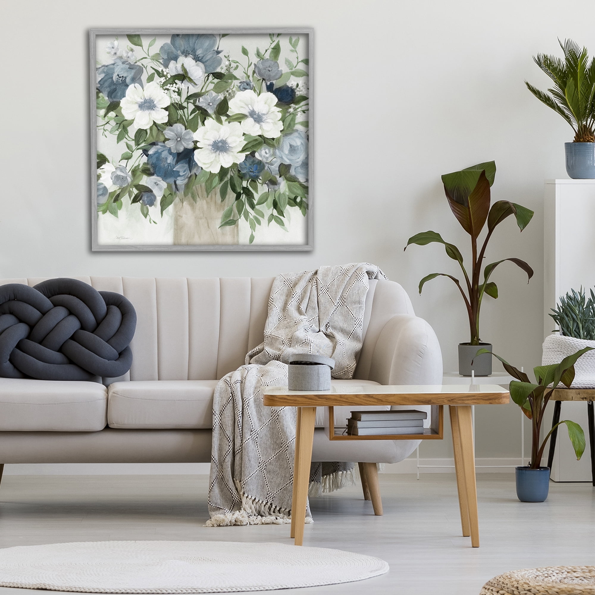 Stupell Industries White & Grey Blossoms Gray Framed Giclee Art, design by Carol Robinson