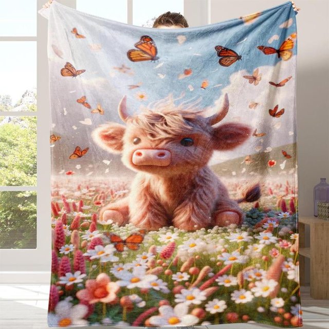 Manta de franela con estampado de vaca, 1 unidad, suave y cálida, para dormir la siesta, con aire acondicionado, para el hogar, la oficina, viajes, camping, decoración del dormitorio
