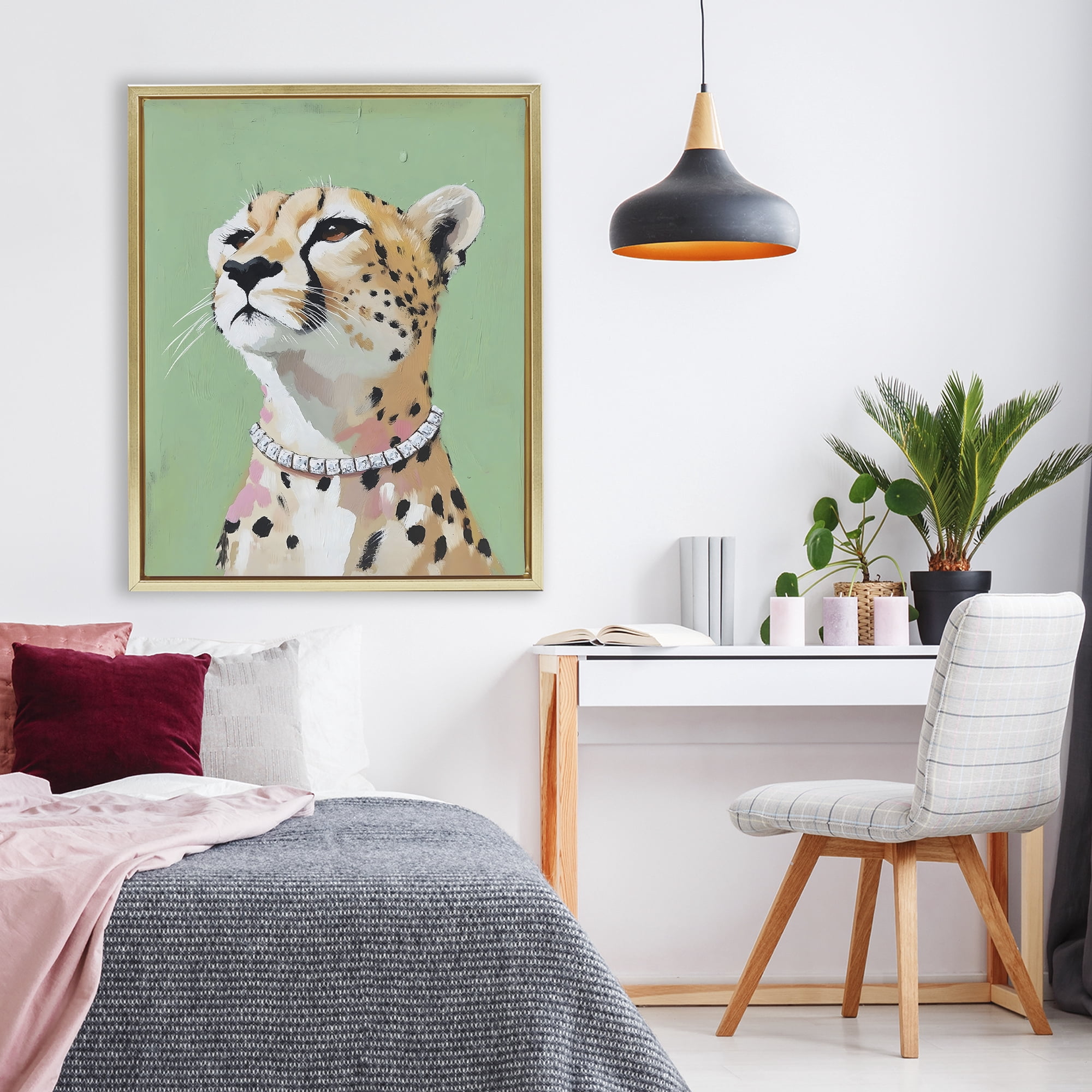 Stupell Industries Glam Cheetah with Jewels Gold Framed Floater Canvas Wall Art, design by The Prints Vibe