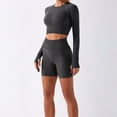thumbnail image 3 of REALiKUN Women Seamless Yoga Outfits 2 Piece Workout Short Sleeve Crop Top with High Waisted Running Shorts Sets Dark Gray L, 3 of 8