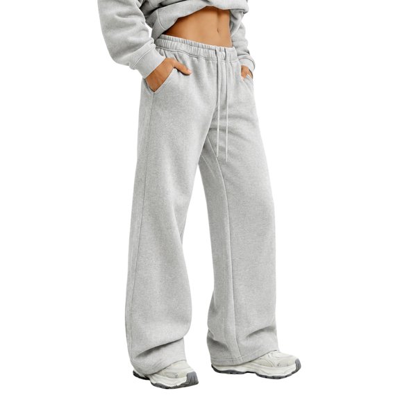 EANJE Men's Baggy Sweatpants Casual Elastic Waist Wide Leg Pants Solid Loose Fit Lounge Trousers with Side Pockets for Daily Streetwear Light Gray M