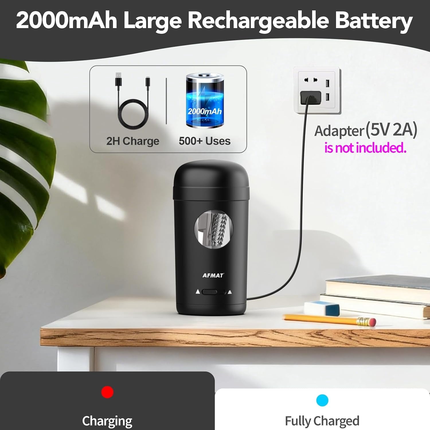 AFMAT Electric Pencil Sharpener, Fully Automatic Pencil Sharpener for 7-8mm Pencils & Colored Pencil, Auto in & Out, Rechargeable Vertical Hands-Free Sharpeners for Classroom/Home/Office,Black