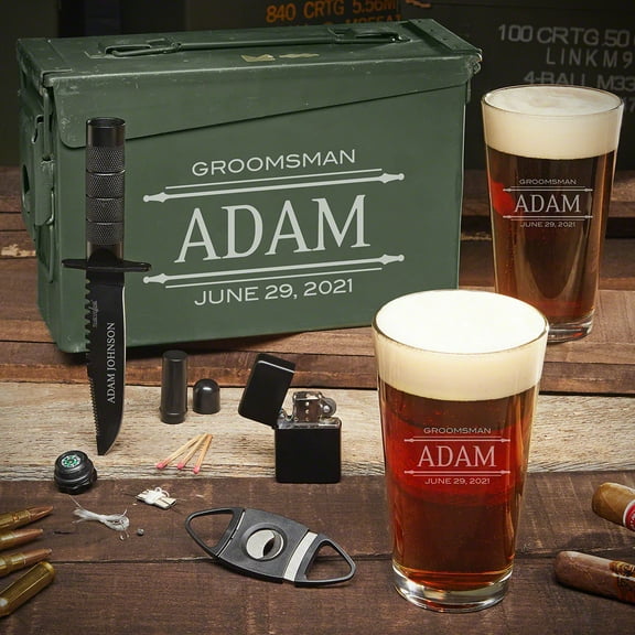 Stanford Personalized 30 Cal Ammo Can and Beer Glasses Gift Set