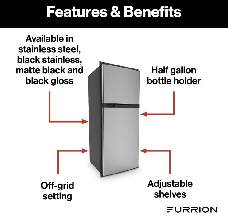 Furrion 2021123808 Arctic 12V RV Refrigerator - 10 cu. ft, Left Hinge, Framed Black