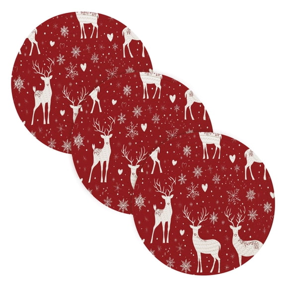 BZSMCE Mats for Pots,Pans Place Snowflake and Cute Reindeer Pattern Simple Style Pattern Pot Mats
