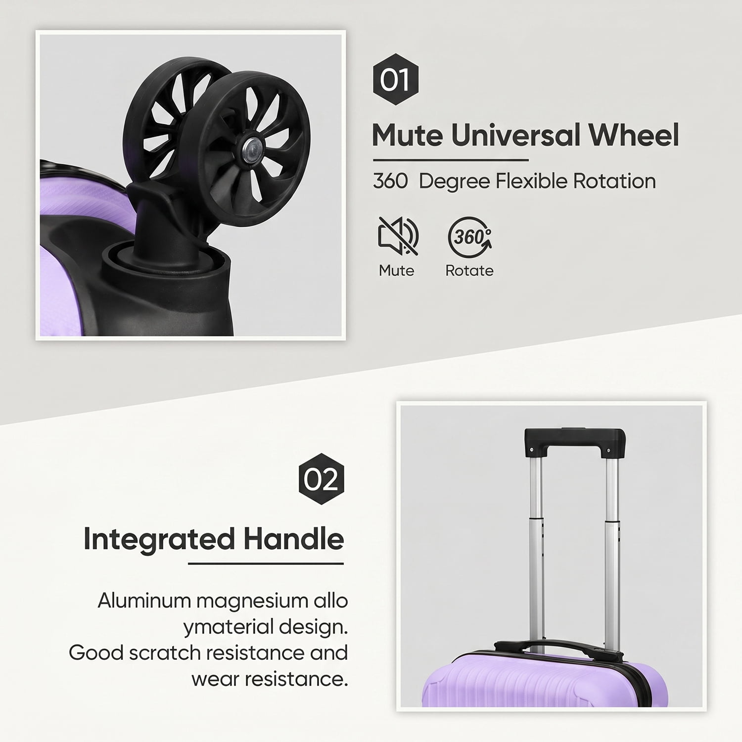 2 Piece Vertical Striped Luggage Set, Carry On Hardside Suitcase with Spinner Wheels & TSA Lock, Lightweight Travel Luggage with Cosmetic Case Purple