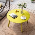 thumbnail image 3 of Patio Round Coffee Table, 27.6” Weather Resistant Heavy Duty Outdoor Metal Patio Side End Table with Square Foot for Outside Deck, Porch, Garden, Yellow, 3 of 7