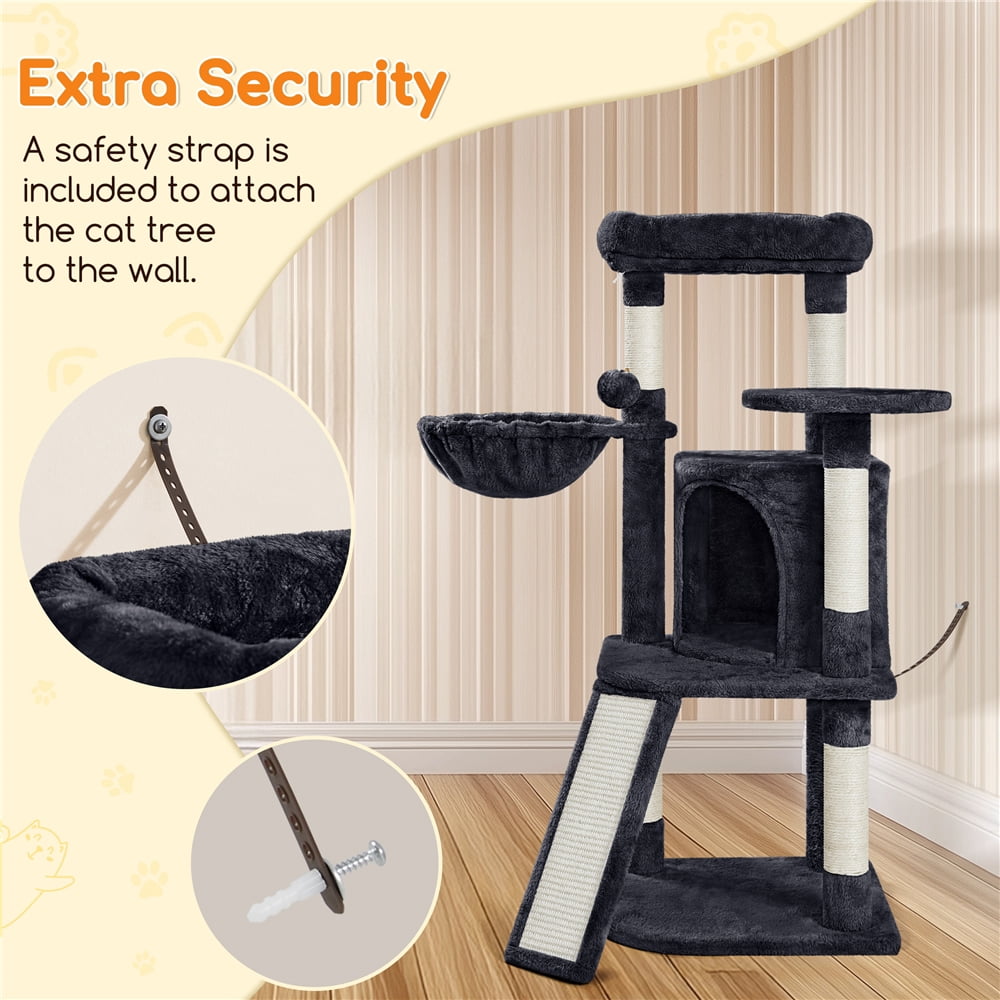Yaheetech 42inch Cat Tree with Condo Basket Perch Platform, Black