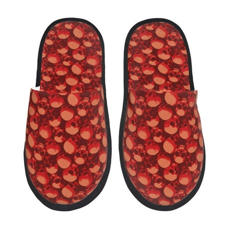 Balery Red Skulls 1 Slient Indoor Furry Fleece Comfort House Shoes Soft Non-Slip Home Shoes Cotton slippers House Slippers-- Large