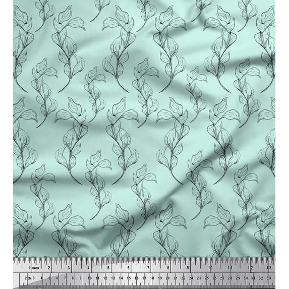 Soimoi Green Heavy Canvas Fabric Pear Leaves Print Sewing Fabric Yard 58 Inch Wide