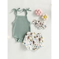 thumbnail image 2 of Coduop Toddler Baby Girl Strap Tank Romper Top Print Shorts Summer Outfit 3PCS, 2 of 9