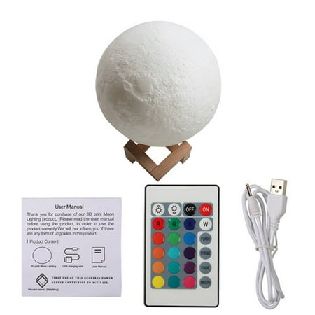 

3D Print LED Moon Light USB Rechargeable Romantic For Kids With Stand 16 Colors