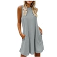 thumbnail image 2 of Lolmot Dresses for Women 2023 Summer Sleeveless Hanging Neck Smocked Sundress Backless Swing A Line Solid Color Beach Midi Dress with Pockets, 2 of 5