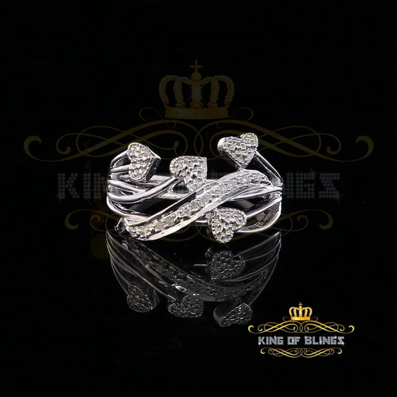 King of Bling's 0.06 CT Real Diamond Womens Sterling Silver Multiple Heart White Ring Size 6.5